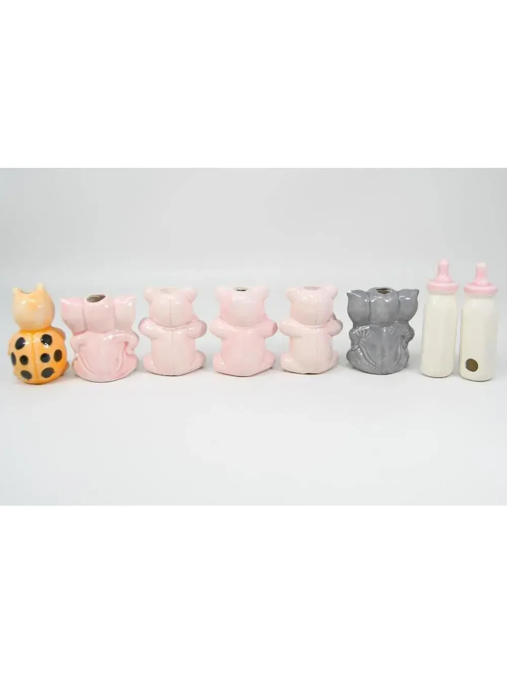 Macrame Beads Child Baby Teddy Bears Bee Bottles Elephants Lot of 8 VTG Ceramic